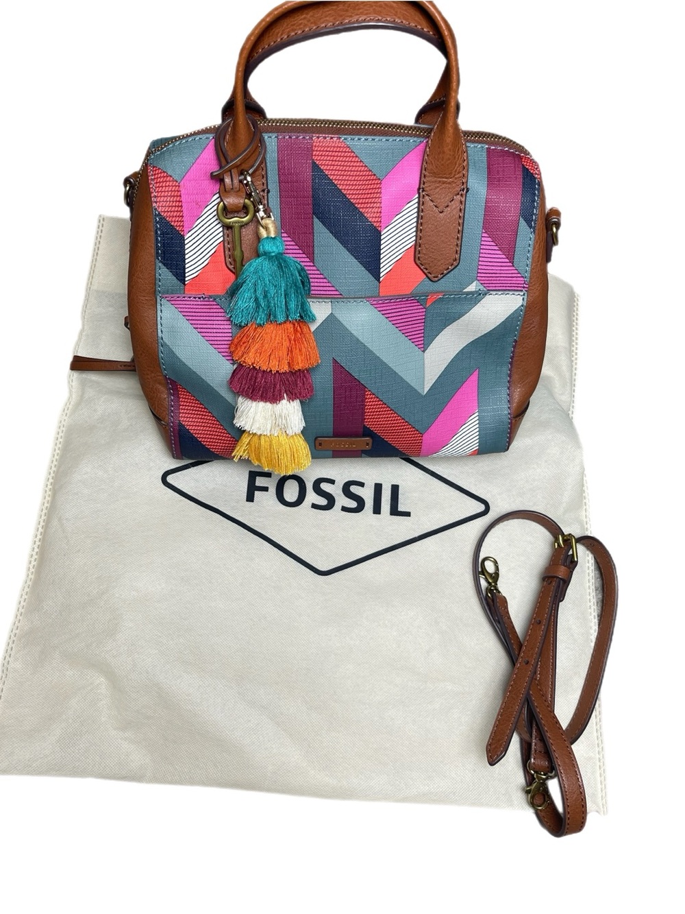 LIKE NEW! FOSSIL Fiona Key Color Block Hand/Crossbody Bag